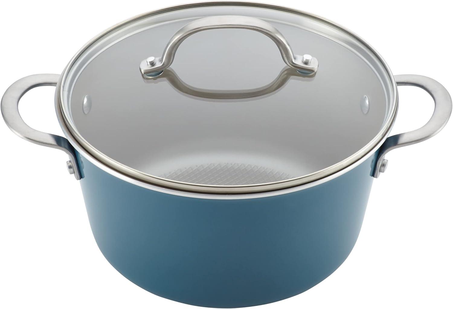 Ayesha Curry  Home Collection Porcelain Enamel Nonstick Cookware Pots & Pans Set, Twilight Teal - 9 Piece