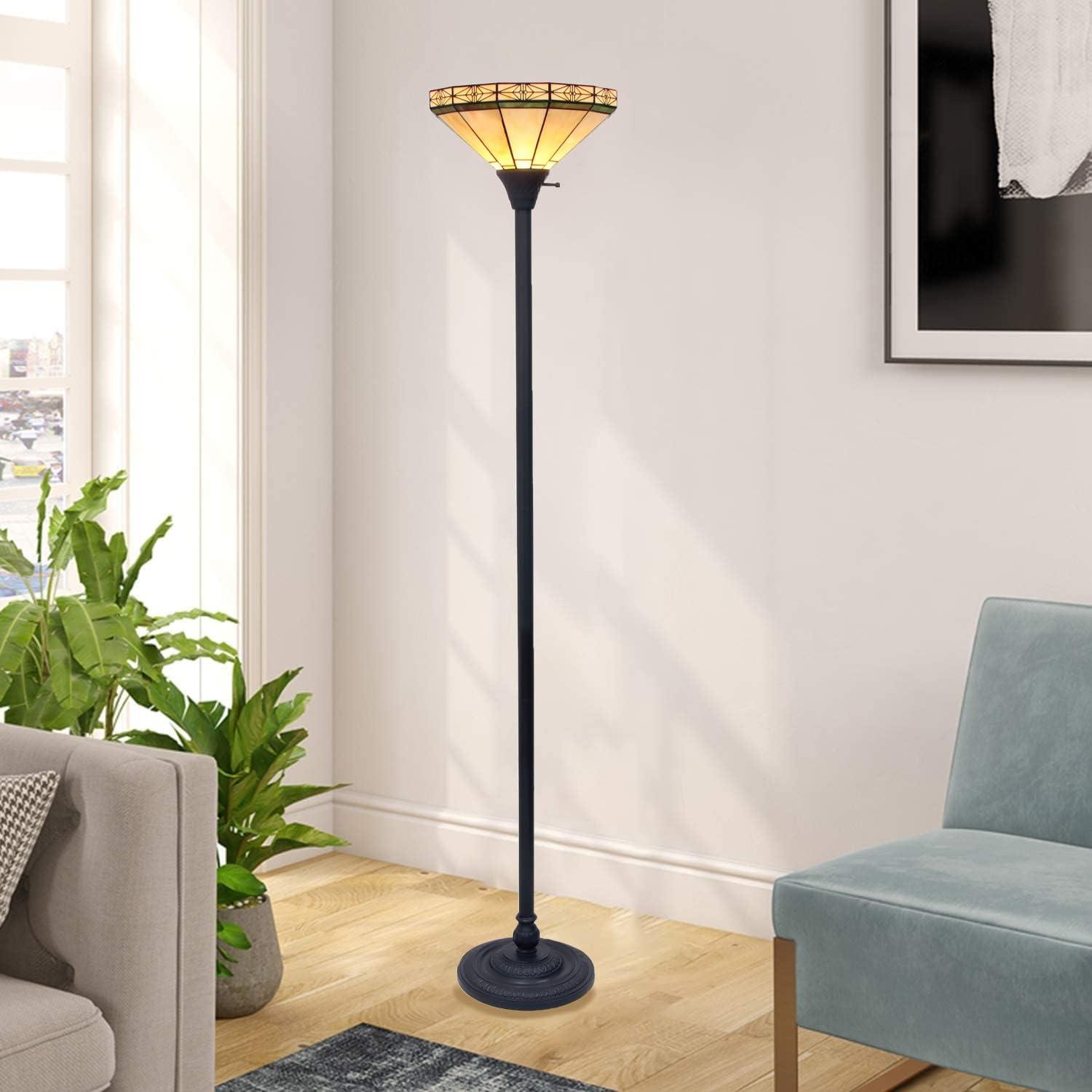 CHLOE Lighting BELLE Tiffany-style Mission Blackish Bronze 1 Light Torchiere Lamp 14" Shade