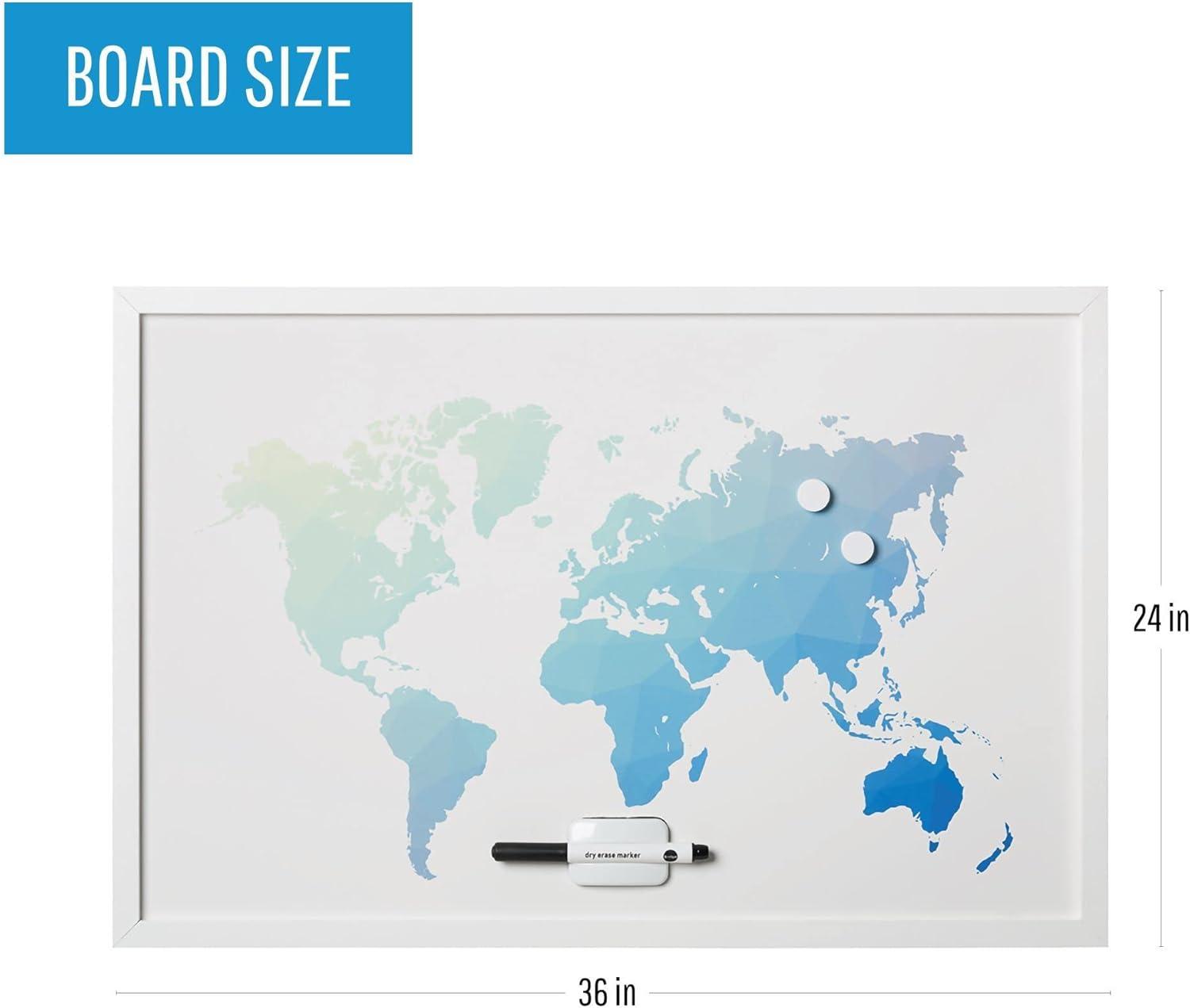 MasterVision MM07450660 Magnetic Dry Erase World Map Board with White Frame, 24 x 36 in.