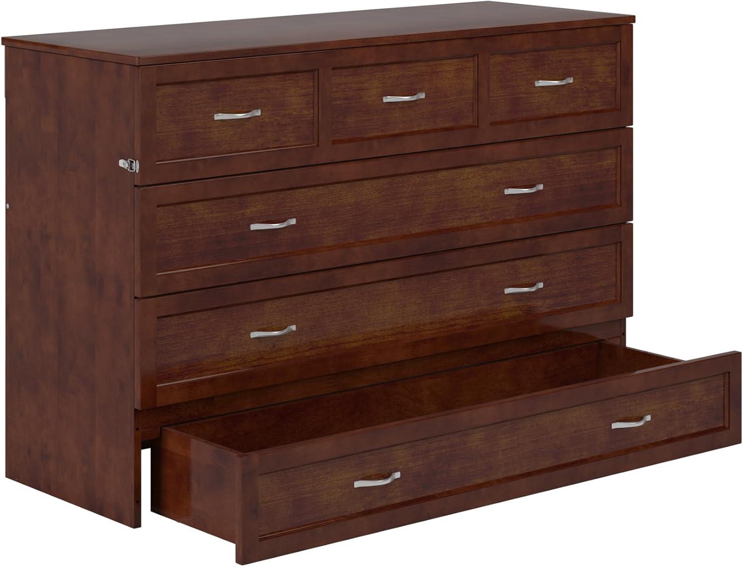 Queen Northfield Murphy Bed Chest Walnut - AFI: Hardwood Frame, Built-In USB Ports & Storage Drawer
