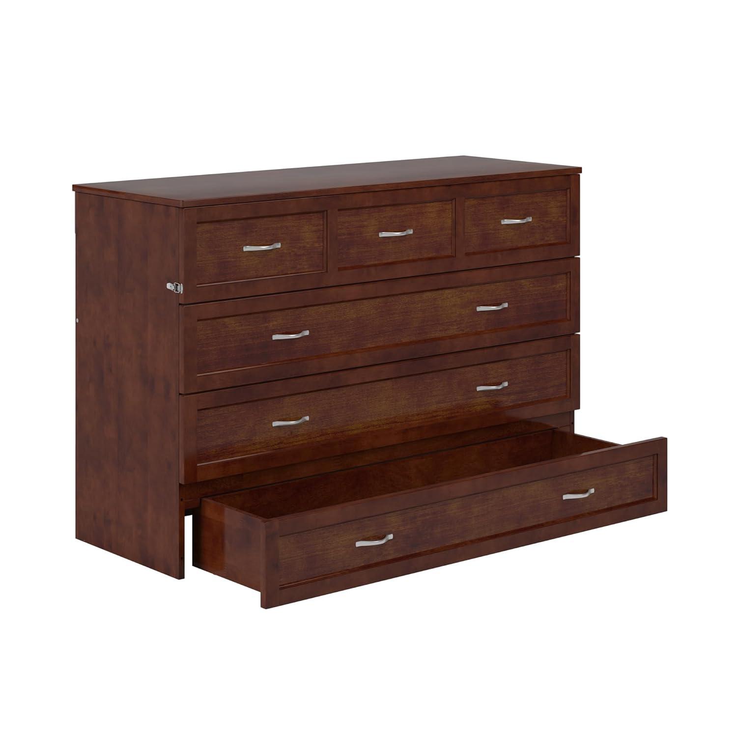 Queen Northfield Murphy Bed Chest Walnut - AFI: Hardwood Frame, Built-In USB Ports & Storage Drawer
