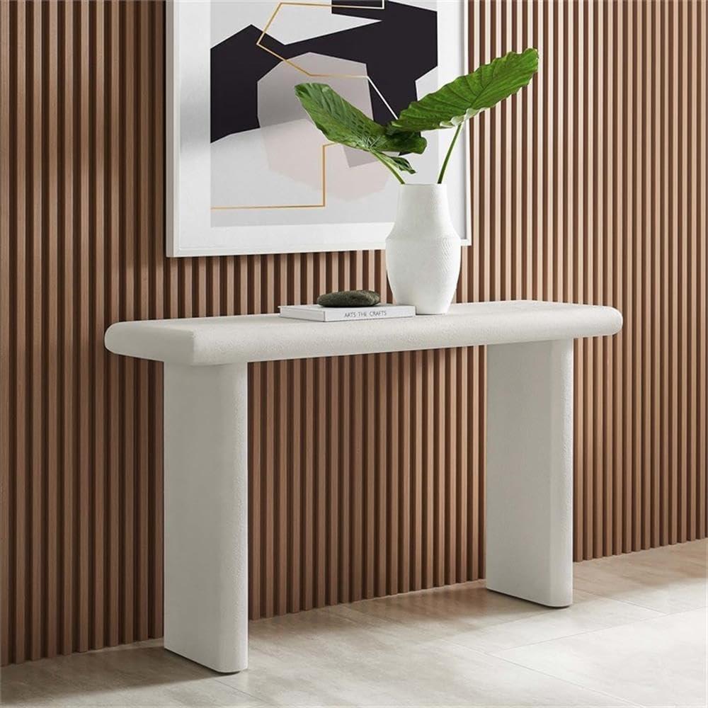 White Concrete and Mango Wood Console Table, 52"