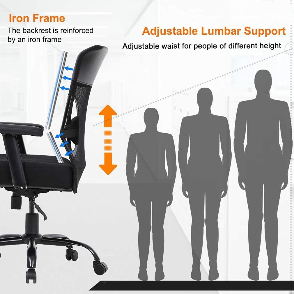 BestOffice Big and Tall Office Chair, Lumbar Support, Rolling Swivel for Men, Women(Black)