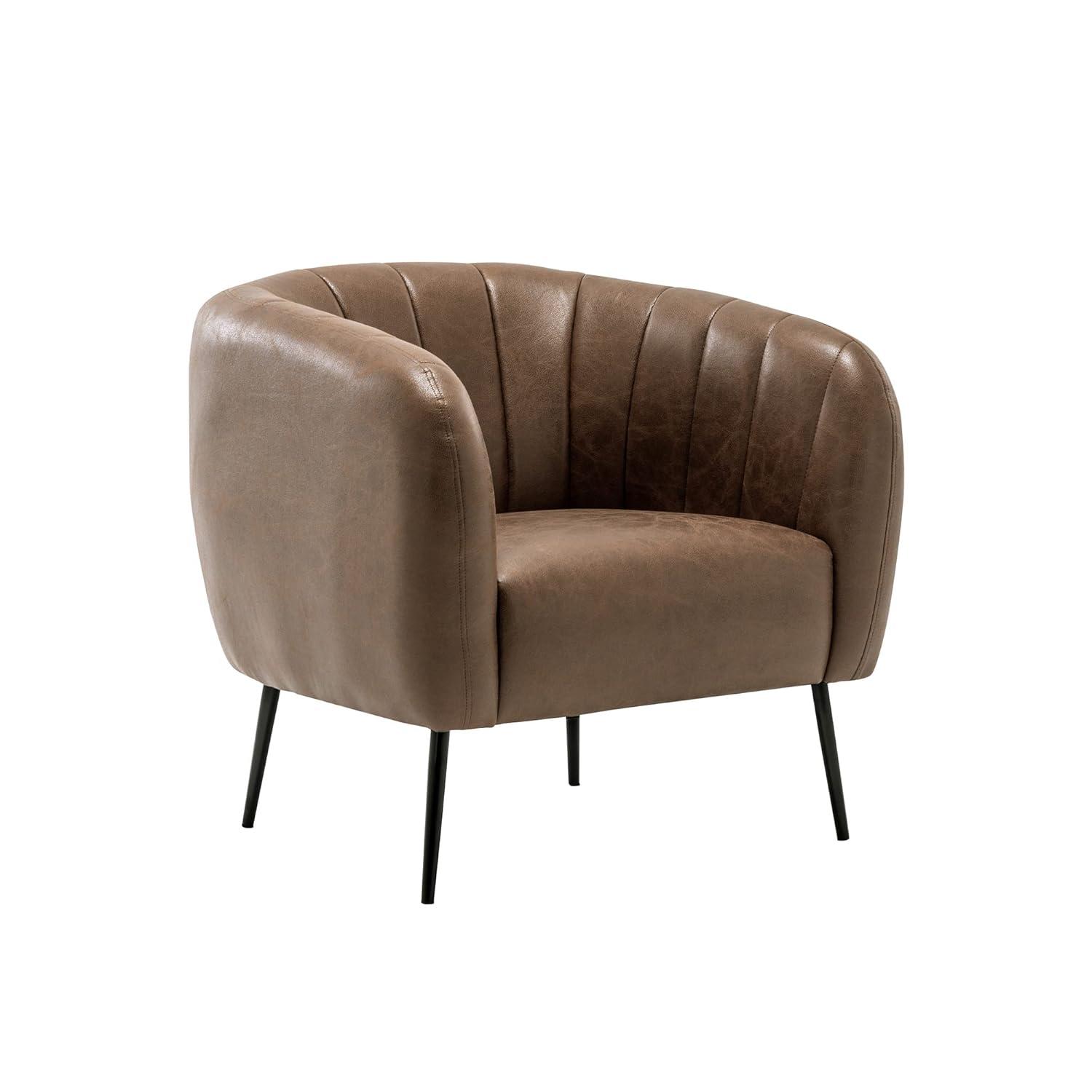 eLuxury Sawyer Channel Living Room Chair, Brown Faux Leather