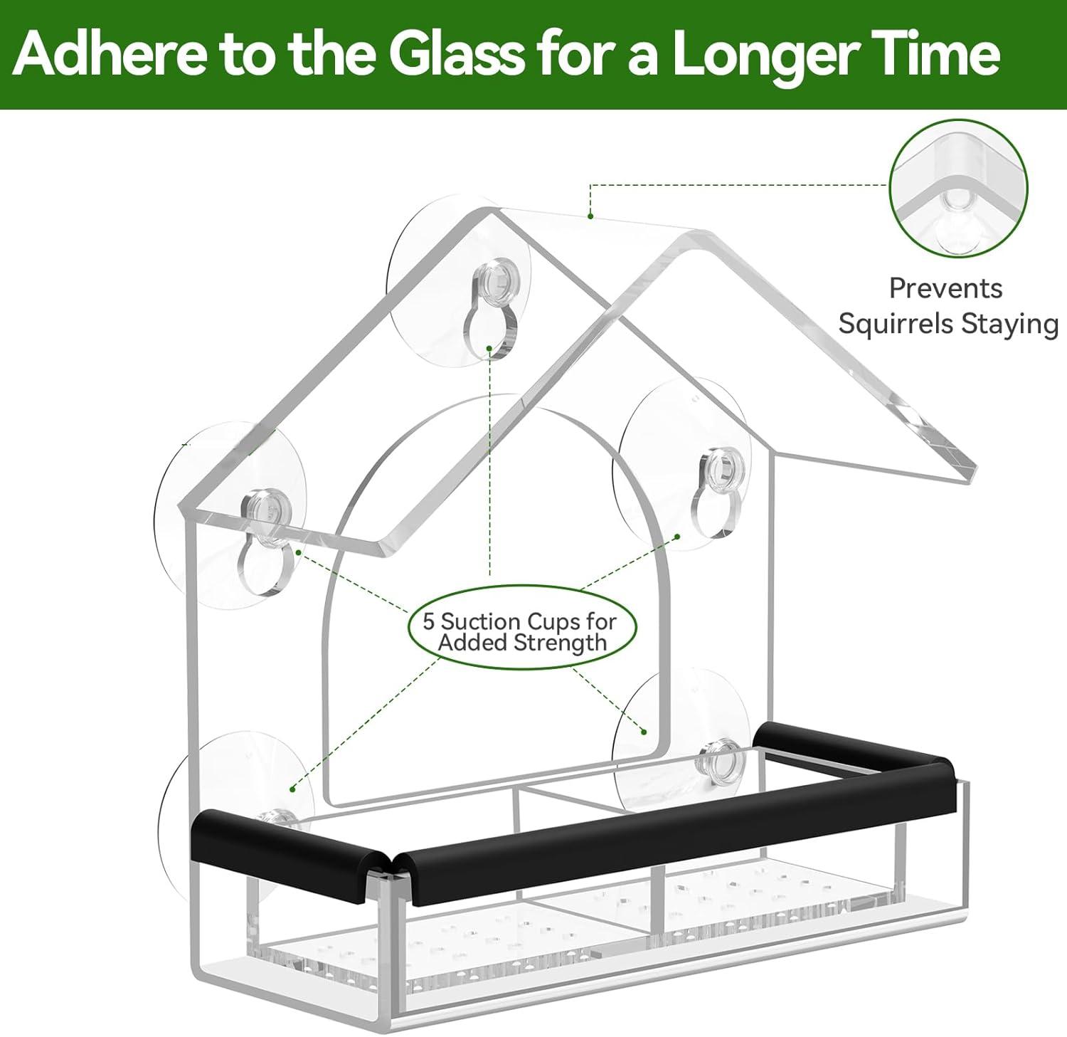 Clear Window Bird Feeder with 5 Extra Strong Suction Cups, DY-SKTY Sturdy and Durable Acrylic Birdfeeders for Viewing Wild Birds Outside, as a Bird Watching Gift, Outdoor Birdhouse Box, Garden Decor