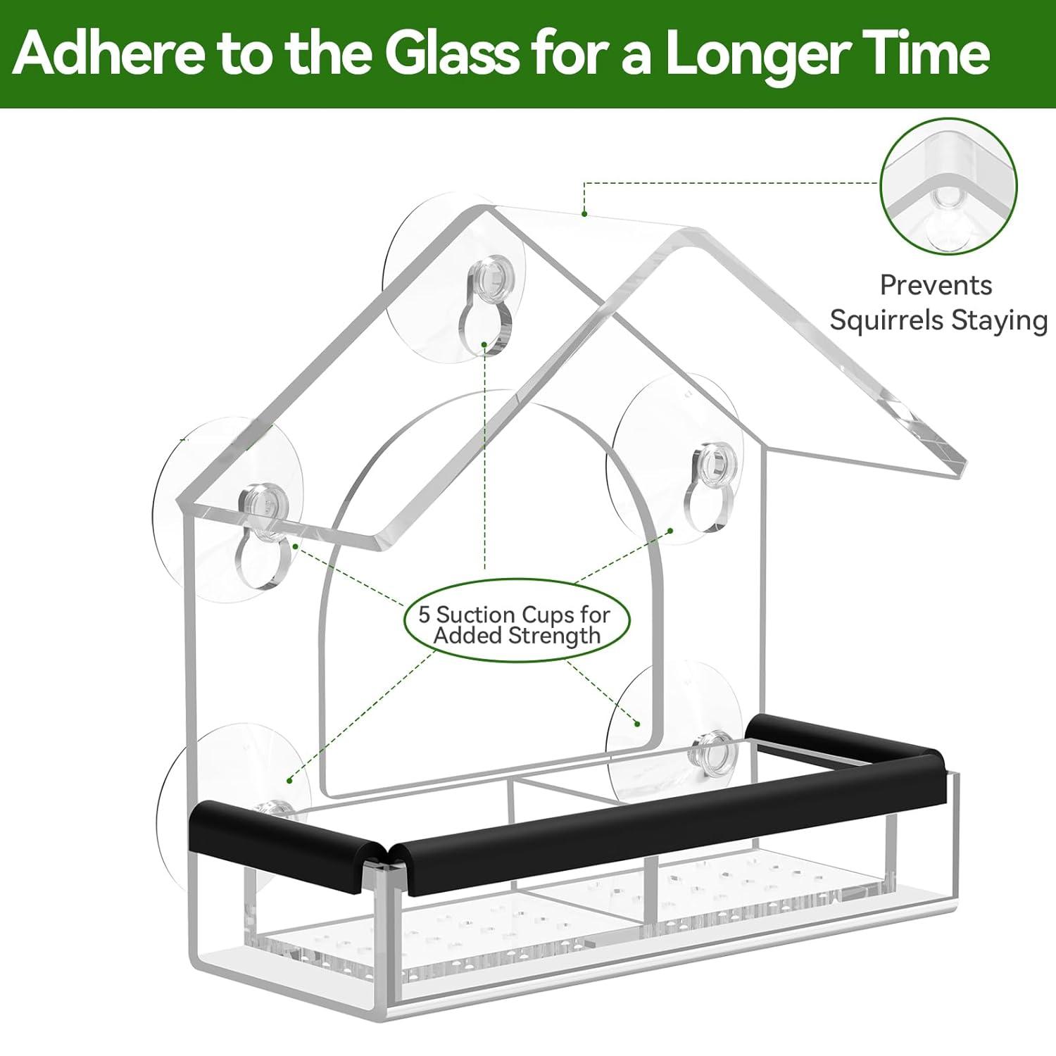 Clear Window Bird Feeder with 5 Extra Strong Suction Cups, DY-SKTY Sturdy and Durable Acrylic Birdfeeders for Viewing Wild Birds Outside, as a Bird Watching Gift, Outdoor Birdhouse Box, Garden Decor