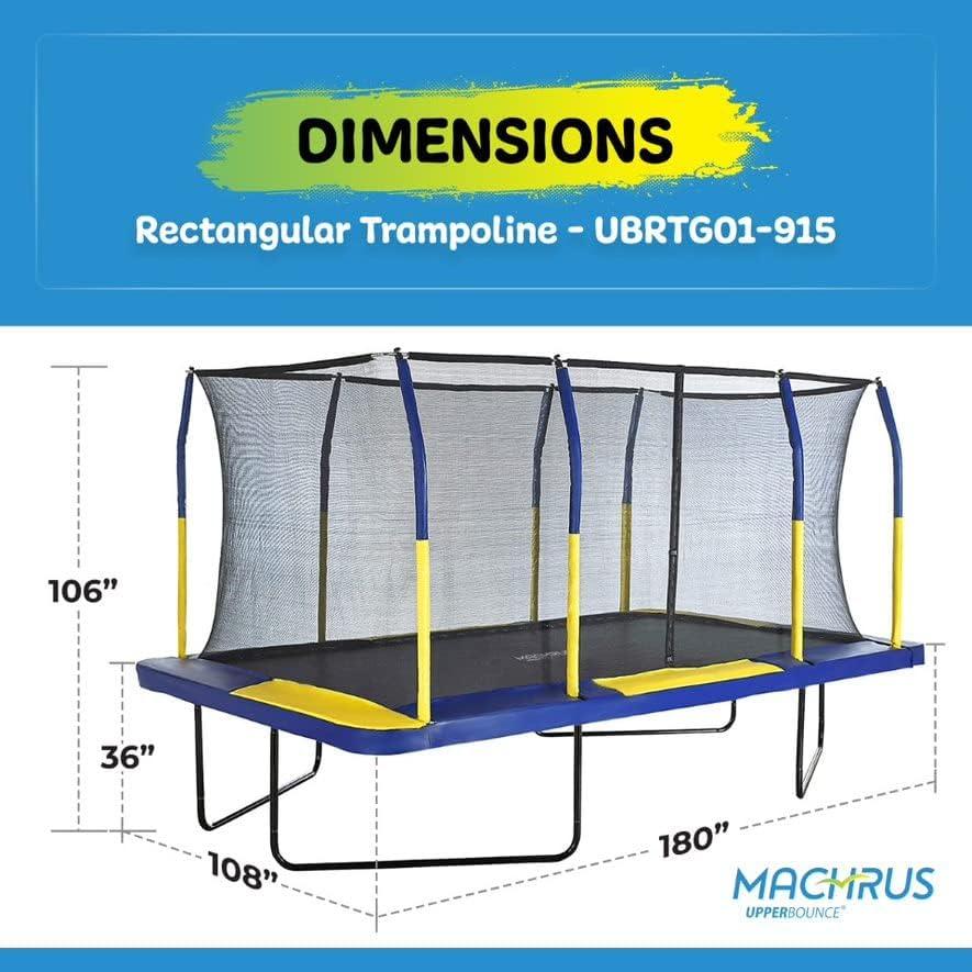 Rectangular Black Steel Trampoline with Enclosure Net