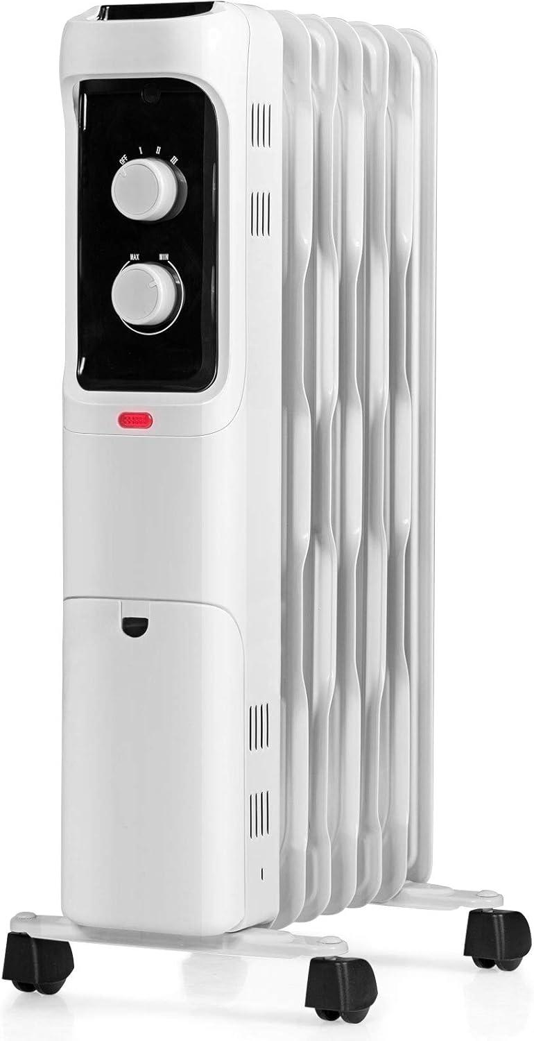 Costway 1500W Oil Filled Heater Portable Radiator Space Heater w/ Adjustable Thermostat White