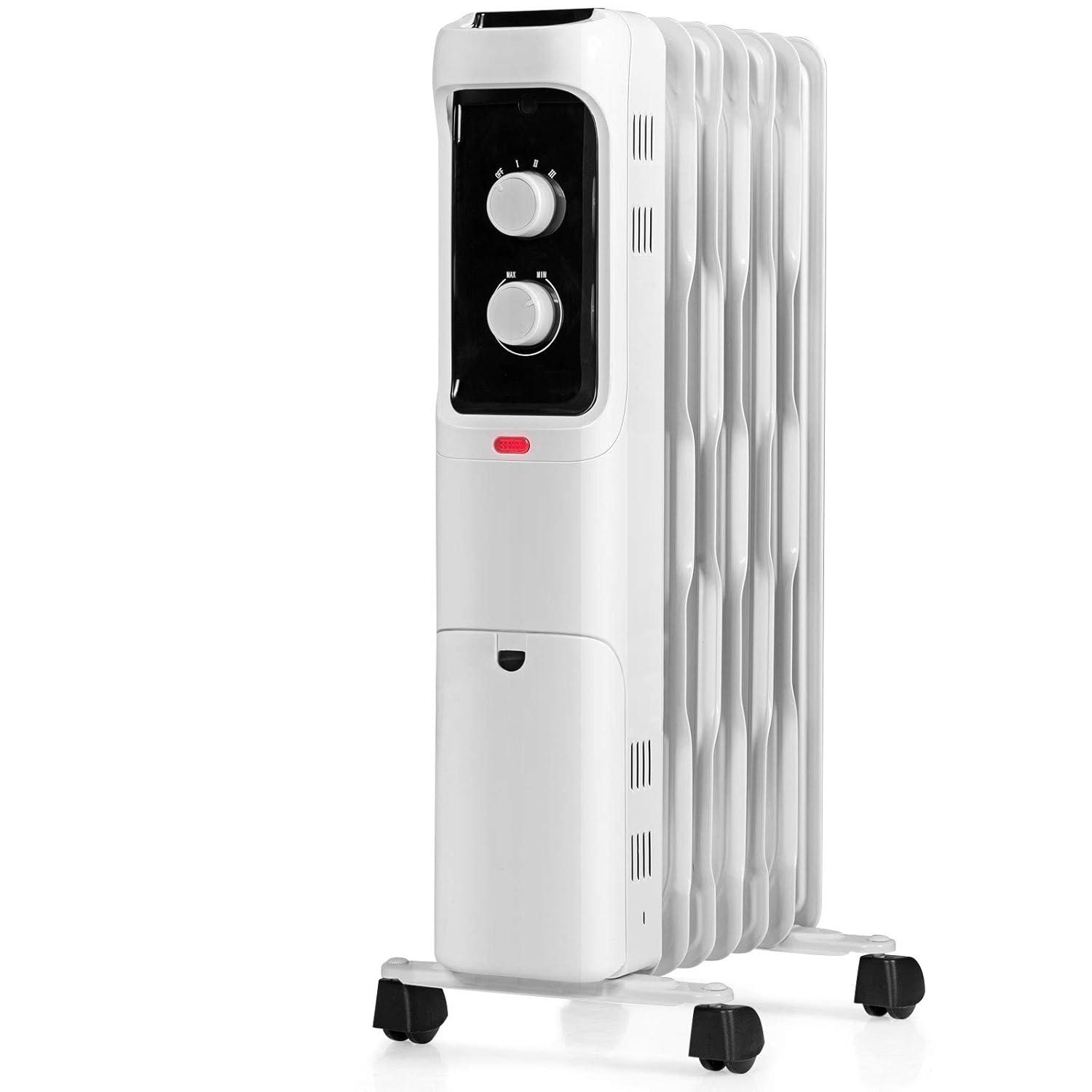 Costway 1500W Oil Filled Heater Portable Radiator Space Heater w/ Adjustable Thermostat White