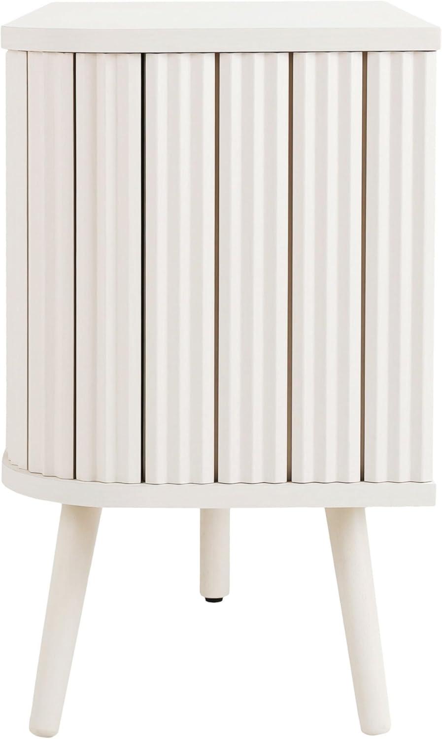 JONATHAN Y Damien 70 in. Farmhouse Curved TV Stand with Drawer and Storage Doors Fits TVs up to 75 in. with Cable Management, Off-White