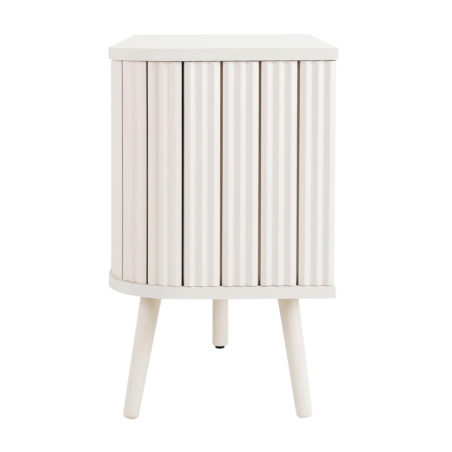 JONATHAN Y Damien 70 in. Farmhouse Curved TV Stand with Drawer and Storage Doors Fits TVs up to 75 in. with Cable Management, Off-White