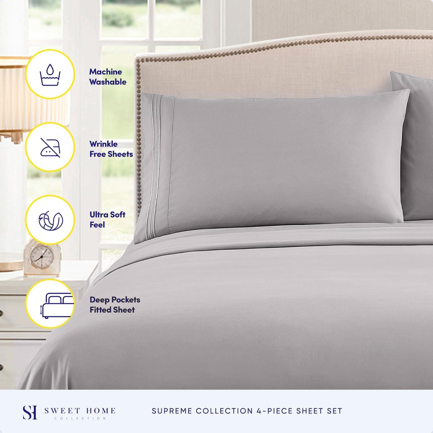 5 Piece Sheet Set, Ultra Soft 1800 Series Collection - Split King, Silver