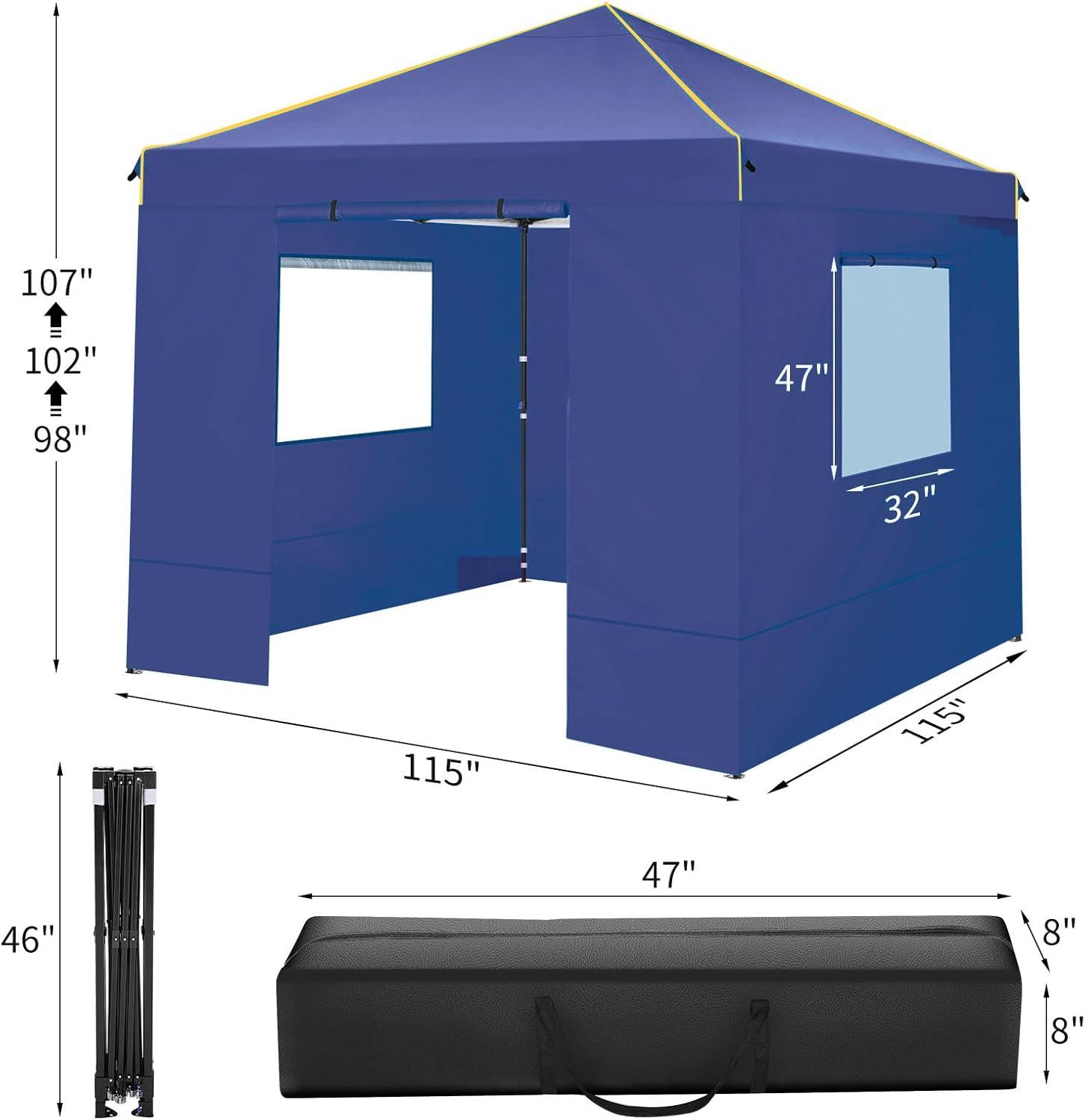 COBIZI 10x10 Pop-up Canopy Tent with 4 Sidewalls and Mesh Windows 2.0, Waterproof Commercial Instant Outdoor Canopy Tents for Party/Exhibition/Picnic with Carry Bag,4 Stakes & Ropes,Dark Blue