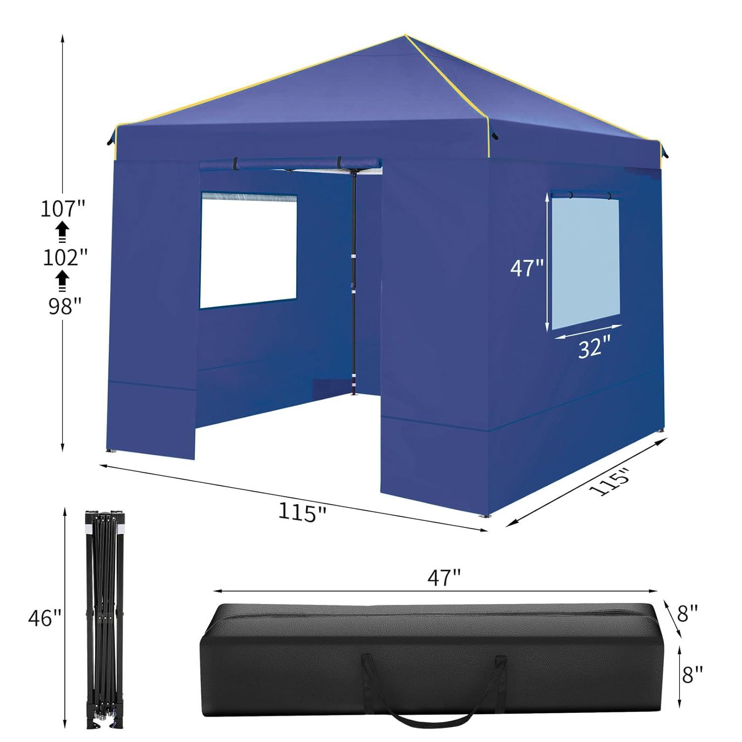 COBIZI 10x10 Pop-up Canopy Tent with 4 Sidewalls and Mesh Windows 2.0, Waterproof Commercial Instant Outdoor Canopy Tents for Party/Exhibition/Picnic with Carry Bag,4 Stakes & Ropes,Blue