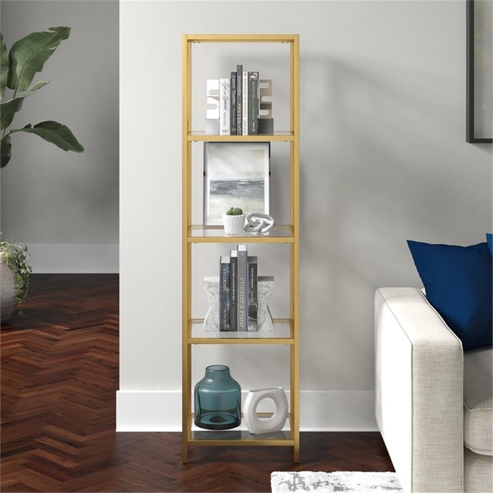 Evelyn&Zoe Celine 18" Wide Rectangular Bookcase, Brass