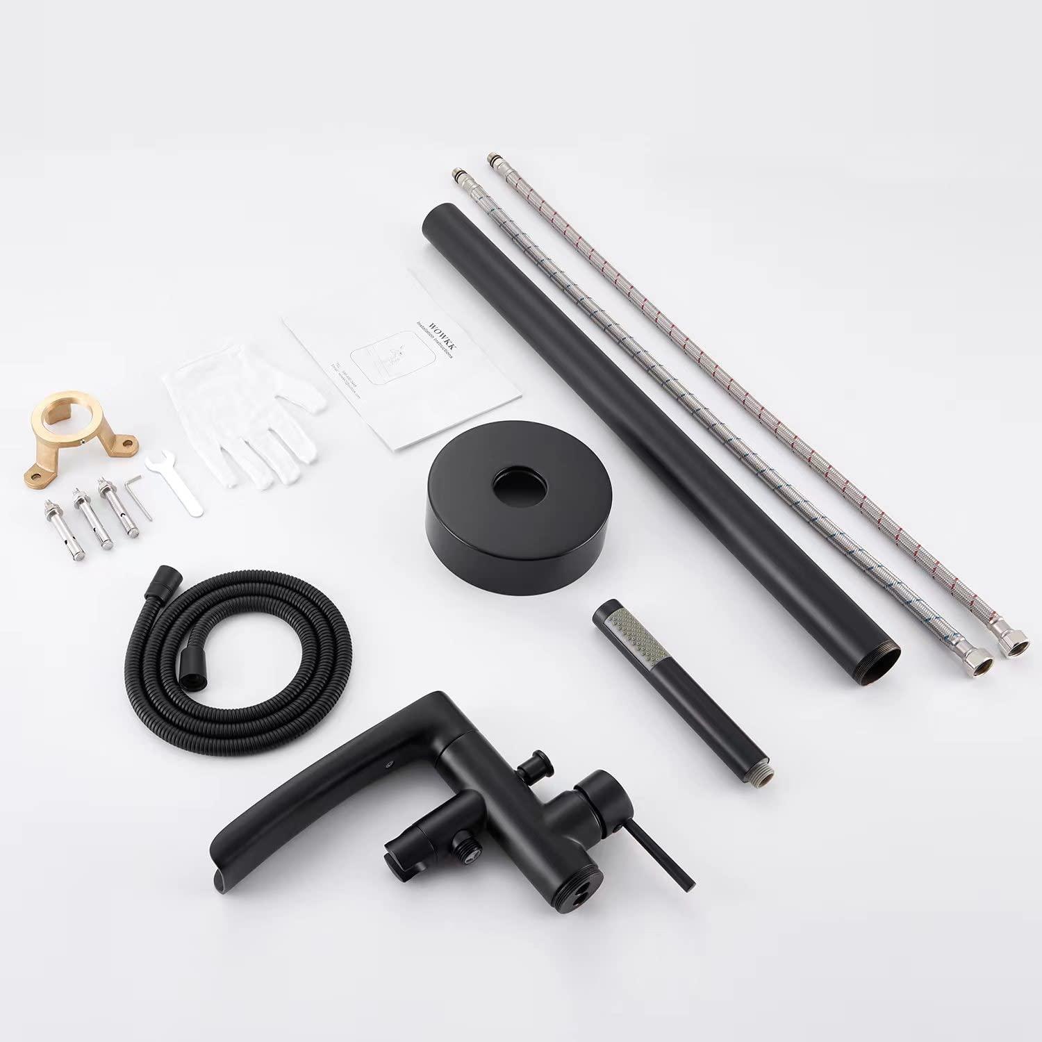 MOGFCT Waterfall Freestanding Bathtub Faucet Set Single Handle Floor Mount Tub Filler with Hand Shower ,Matte Black