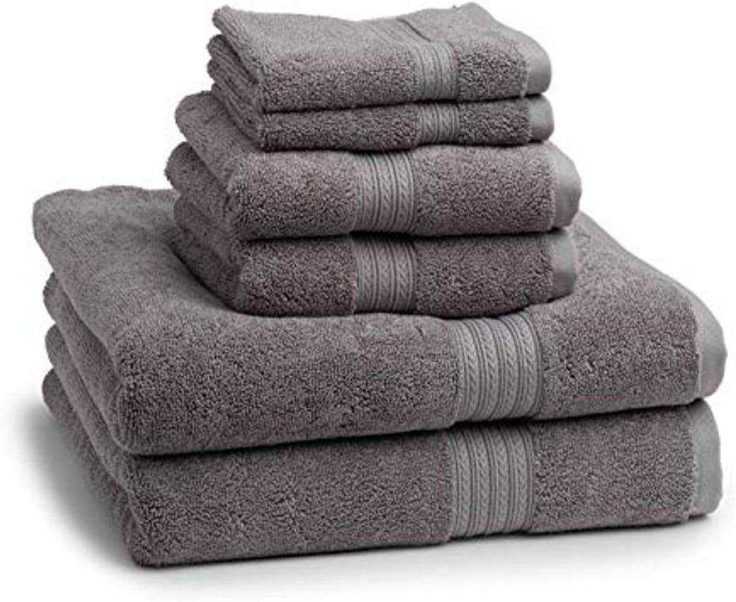 Gray Cotton 6-Piece Towel Set with Hand and Washcloths