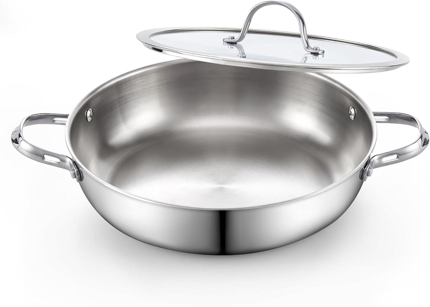 12-Inch Stainless Steel Wok with Glass Lid