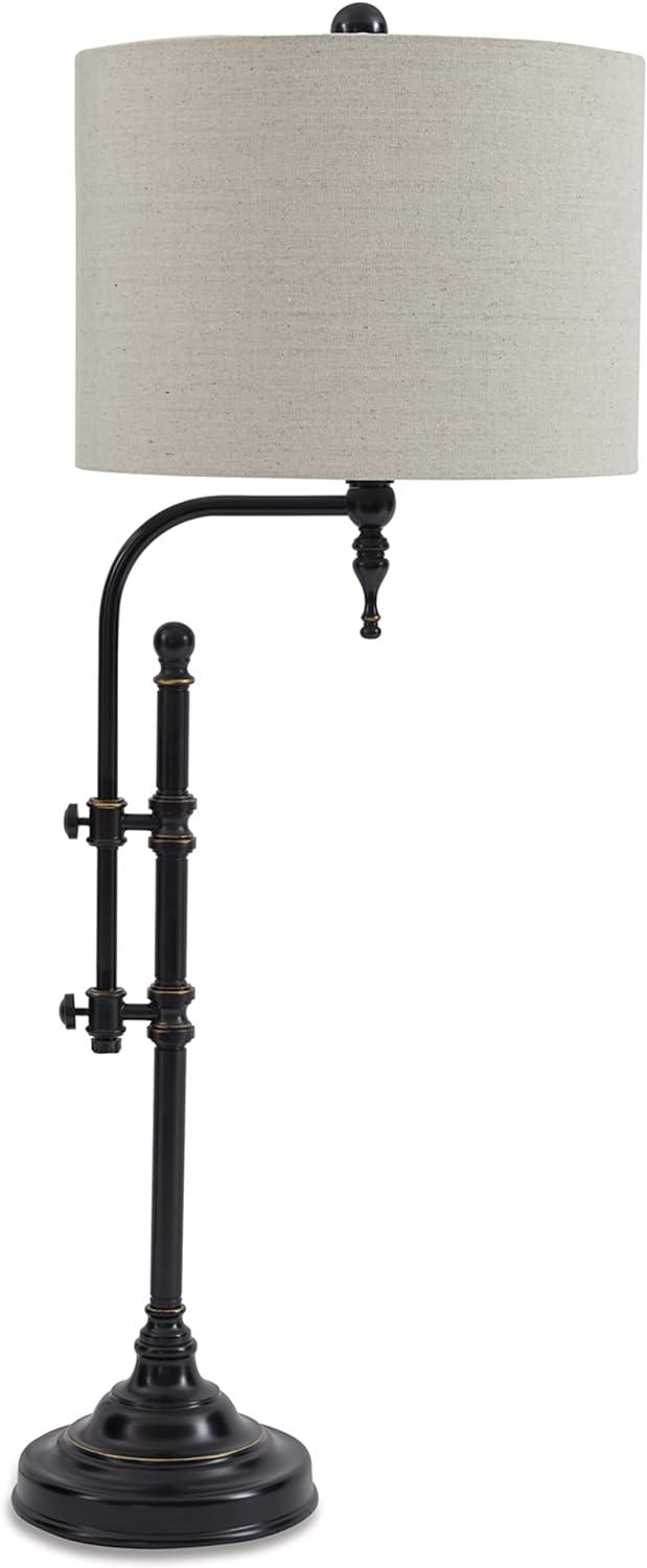 Adjustable Black Metal Table Lamp with Beige Shade