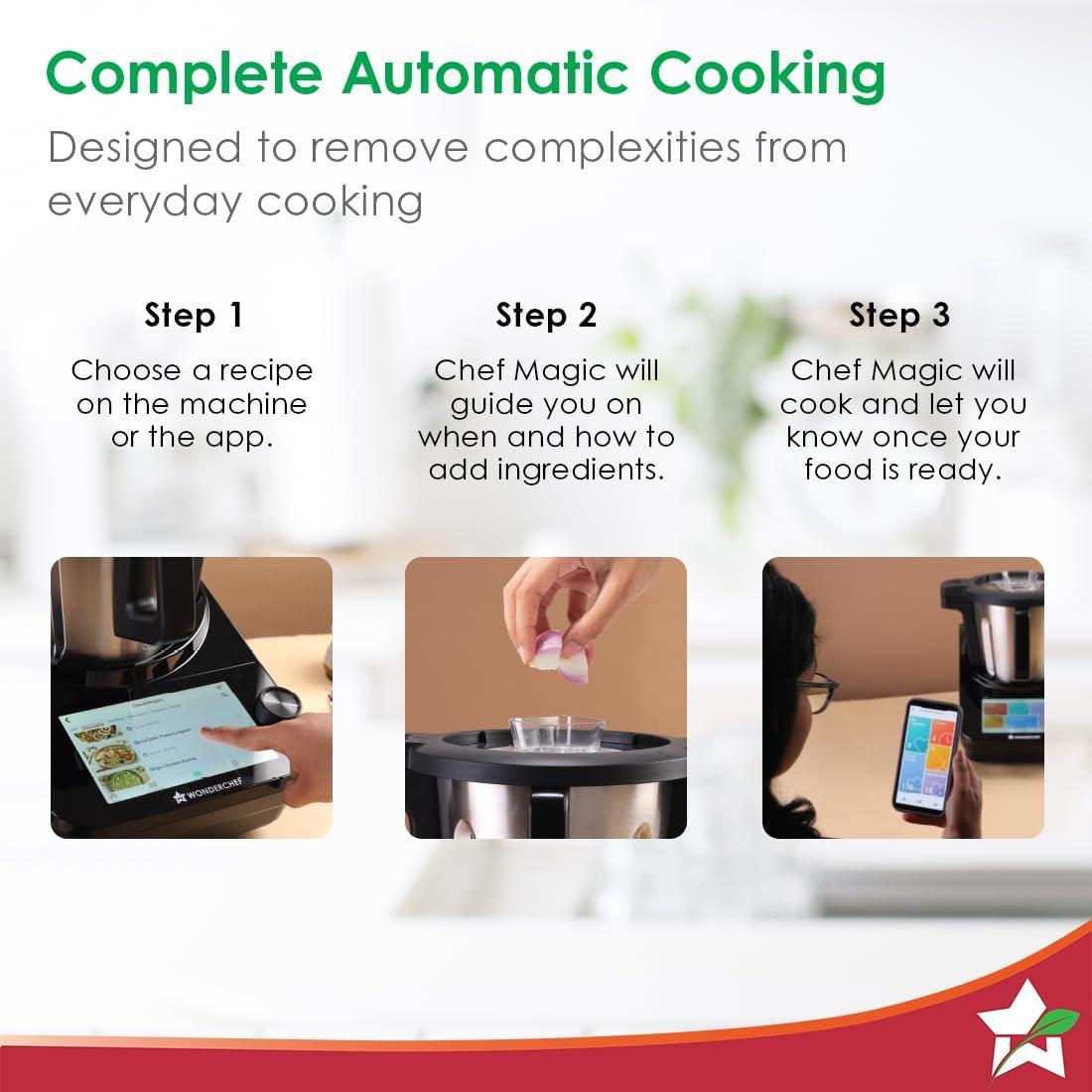 Wonderchef Chef Magic | All-in-One Kitchen Robot for Indian & International Cuisine | Automatic Chopping, Sautéing, Stirring, Kneading... | Mobile App | Recipes by Chef Sanjeev Kapoor | 2 Yr Warranty
