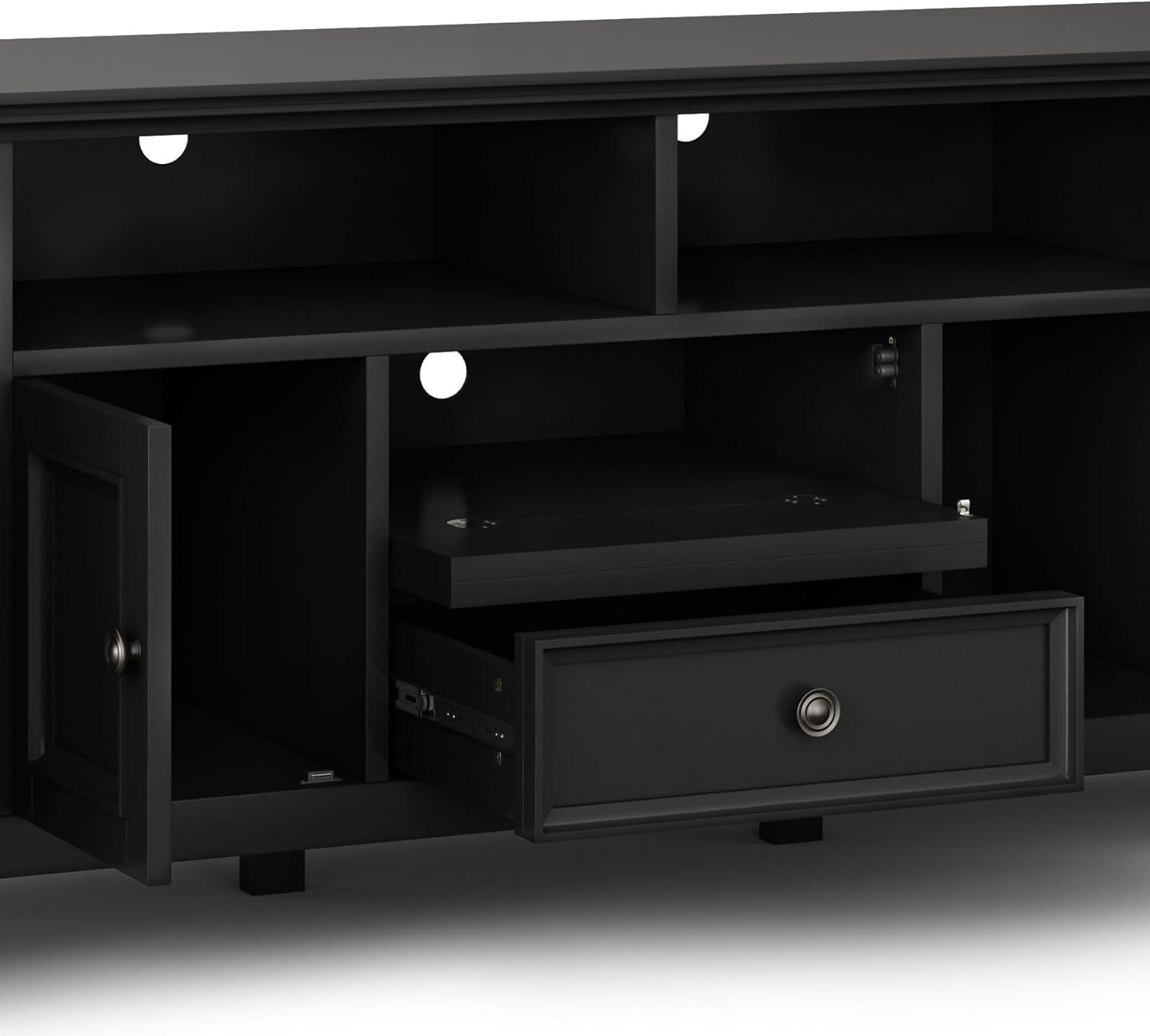 Amherst Black Solid Wood 72" TV Media Stand with Cabinets