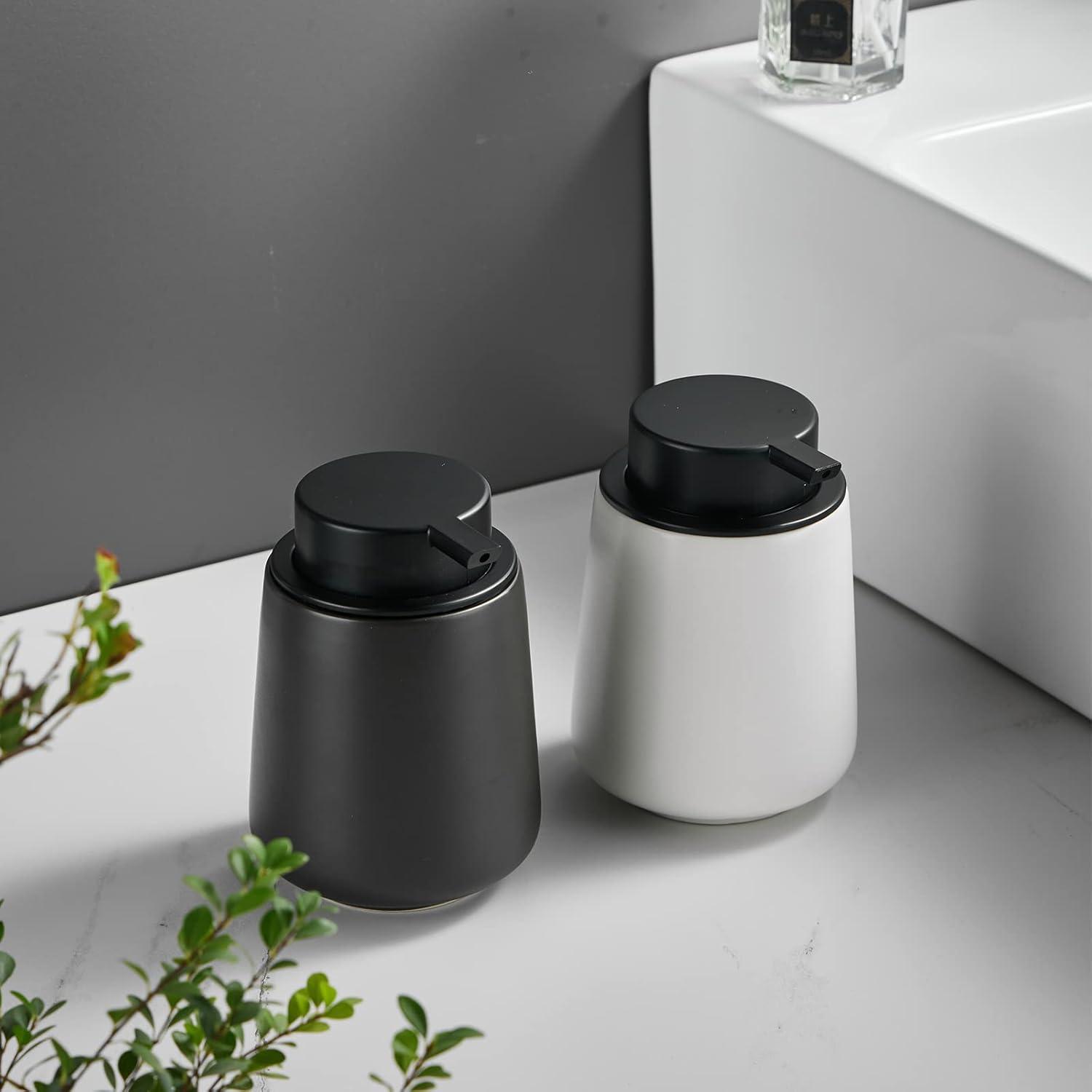 Black Ceramic Cylindrical Soap Dispenser with Easy Pump