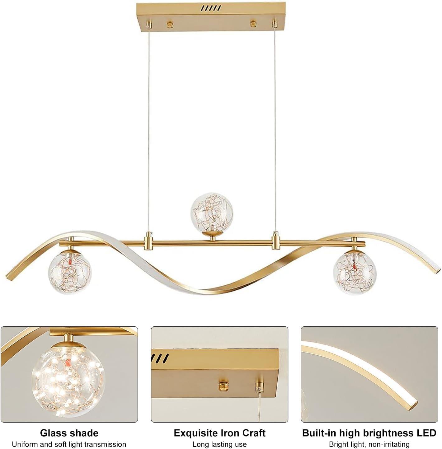 Gold LED Glass Globe 4-Light Modern Island Chandelier