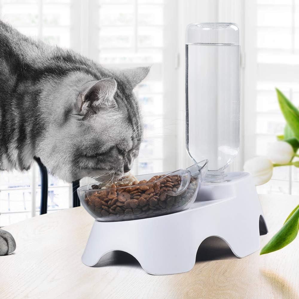 MILIFUN Double Dog Cat YYF14 Bowls - Pets Water and Food Bowl Set, 15°Tilted Water and Food Bowl Set with Automatic Waterer Bottle for Small or Medium Size Dogs Cats