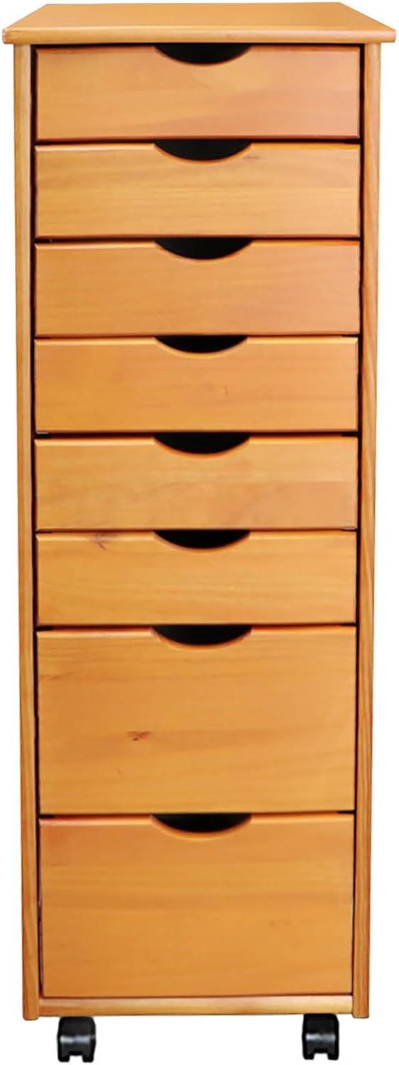 Adeptus Original Roll Cart, Solid Wood, 6+2 Drawer Narrow Roll Cart, Med Pine