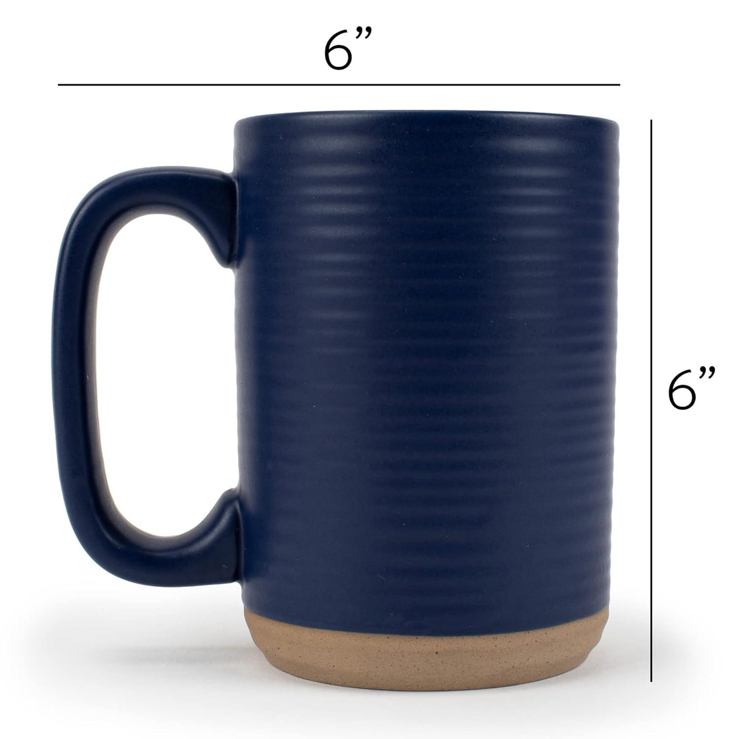 Elanze Designs Tall Ribbed Raw Clay Bottom Navy Blue 16 ounce Ceramic Coffee Mugs Set of 4