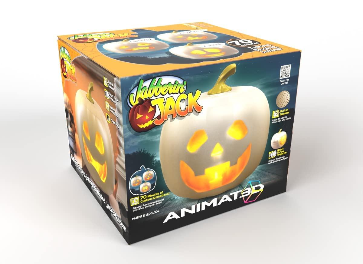 Jabberin Jack XL Talking Animated White Pumpkin with Built in Projector & Speaker Plug'n Play