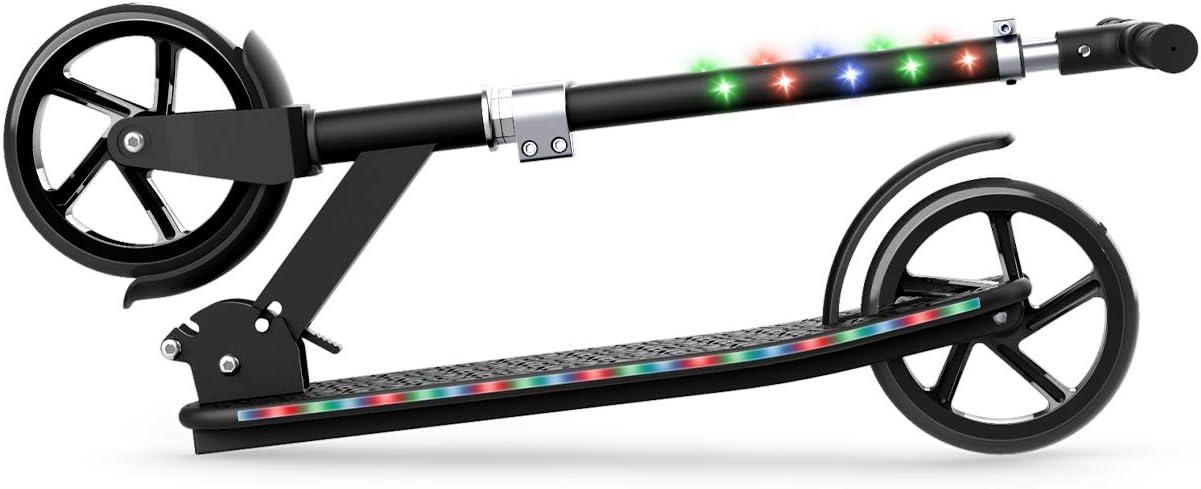 Black Adjustable LED Light-Up Kick Scooter with Wide Deck