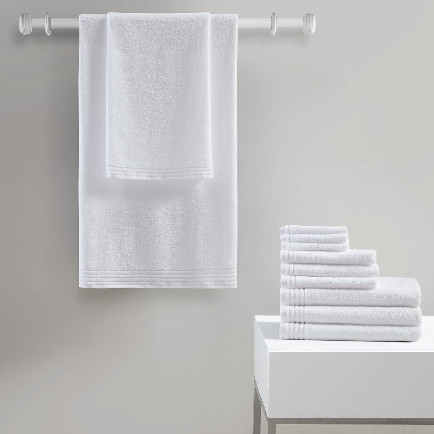 510 DESIGN Big Bundle 100% Cotton Bath Towel Set, Quick Dry Zero Twist Terry Fabric, Soft, and Highly Absorbent for Shower, Multi-Sizes, White 12 Piece