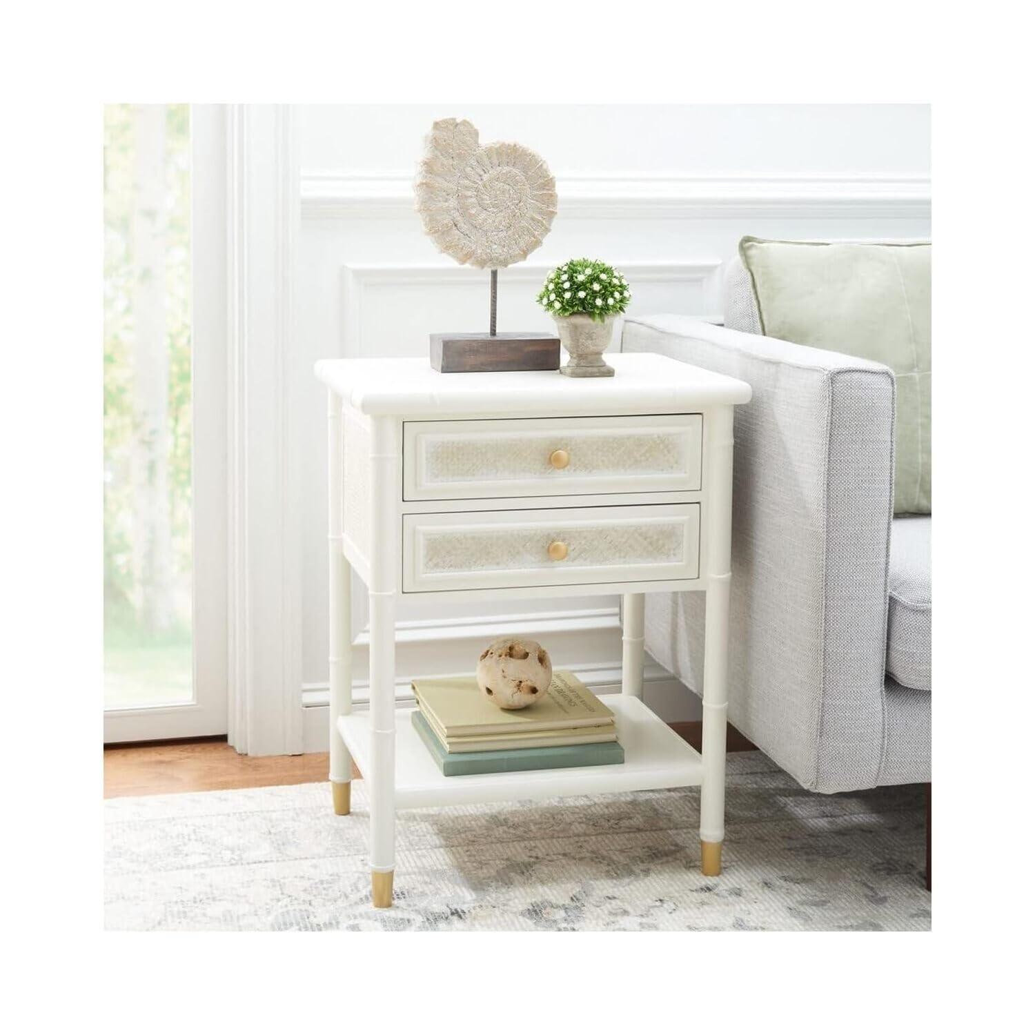 Ahab 2 Drawer 1 Shelf Accent Table - White/Gold - Safavieh