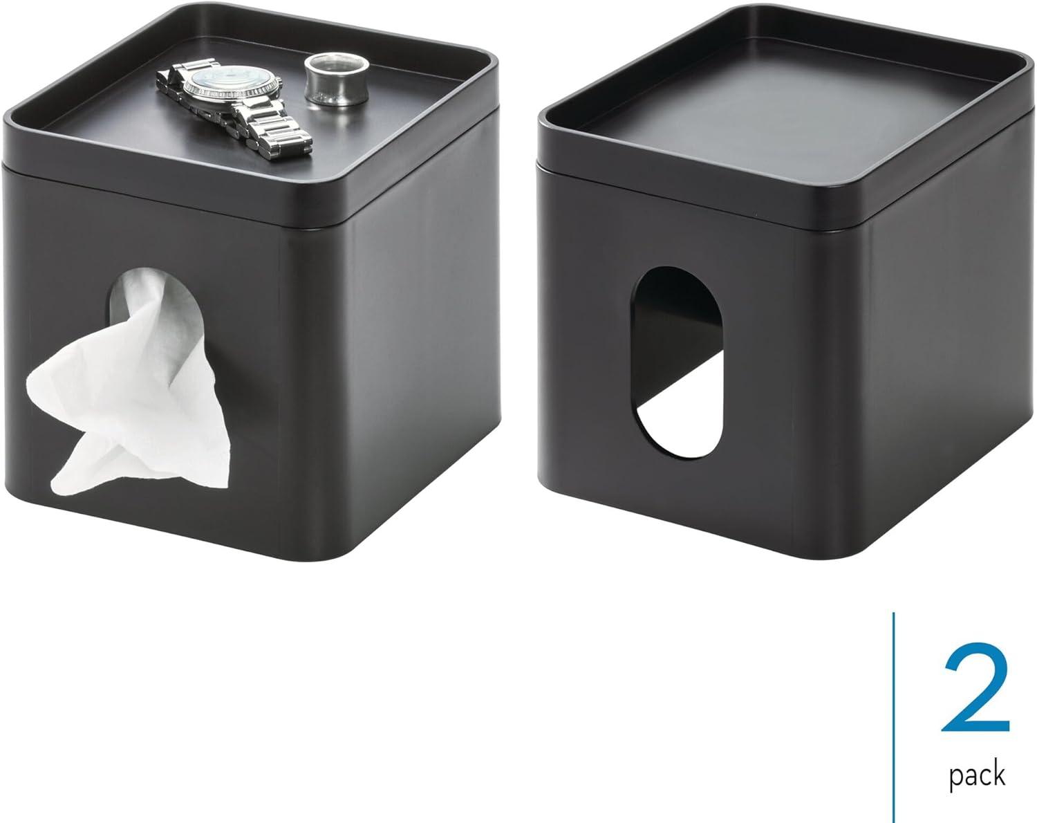 iDesign iDesign Square Tissue Box Cover for Bathroom Vanity - Set of 2 - Black (Set of 2)