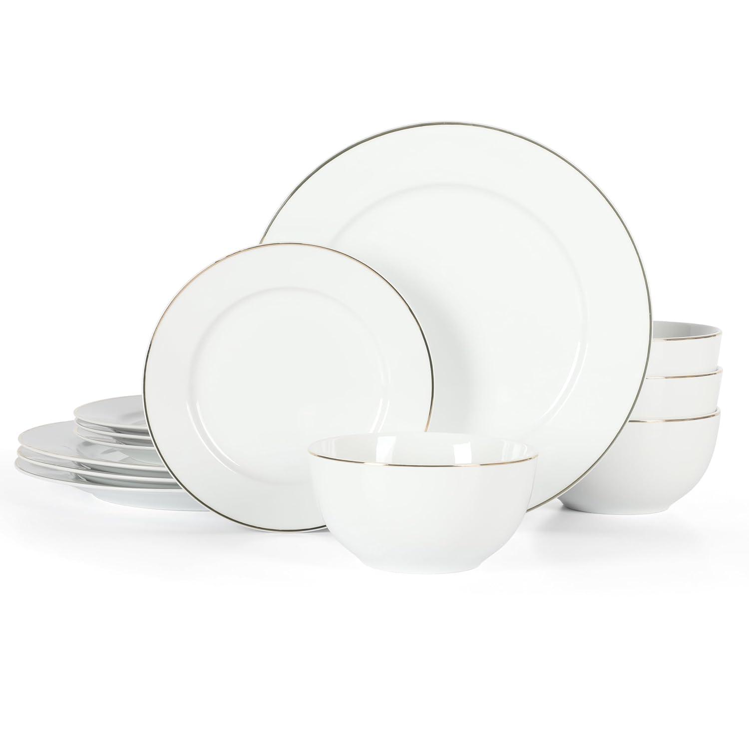 Martha Stewart Martha Stewart Gracie Lane High Fired Porcelain Plates and Bowls Set White w/ Gold Band
