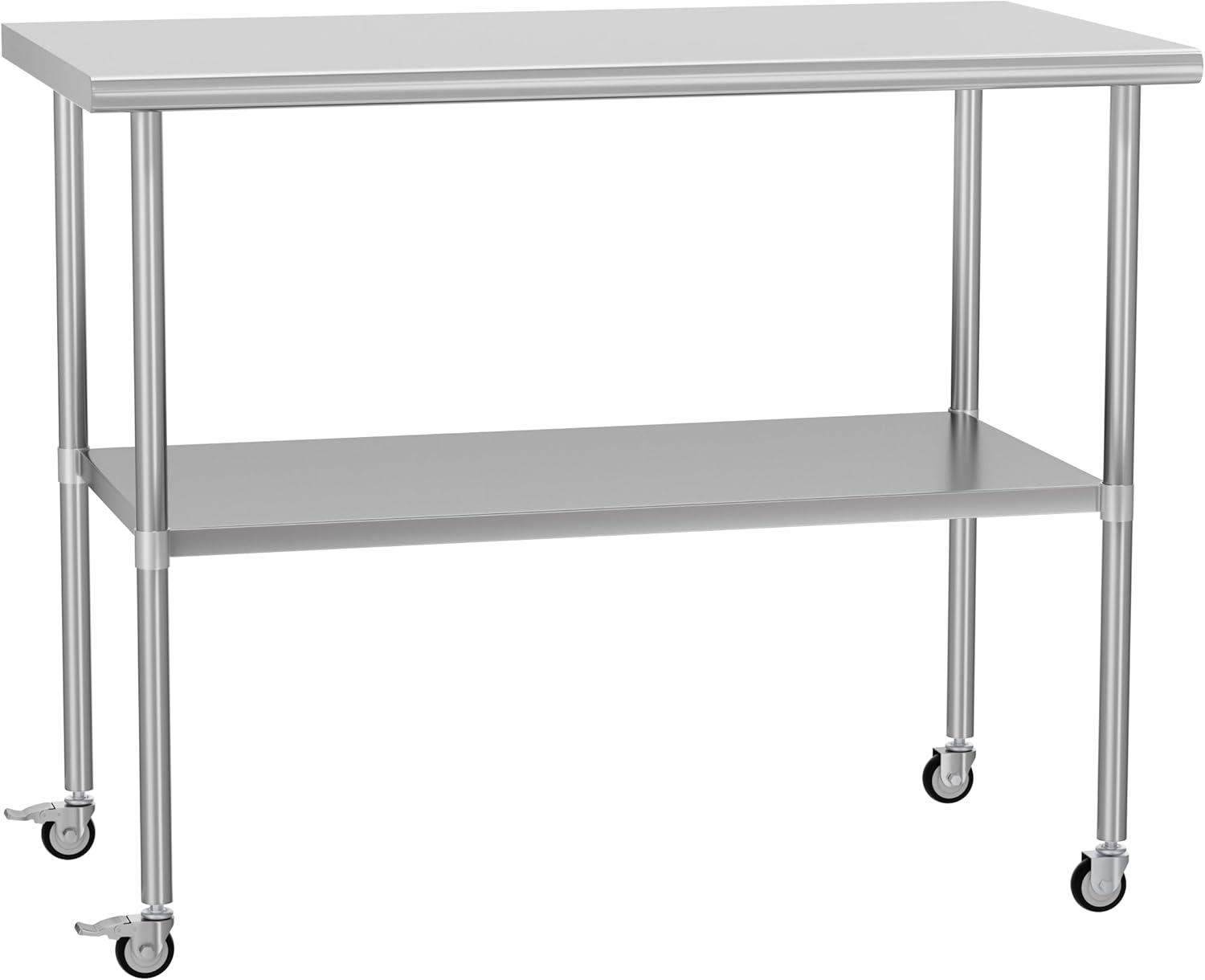 48'' Stainless Steel Work Table with Backsplash and Casters