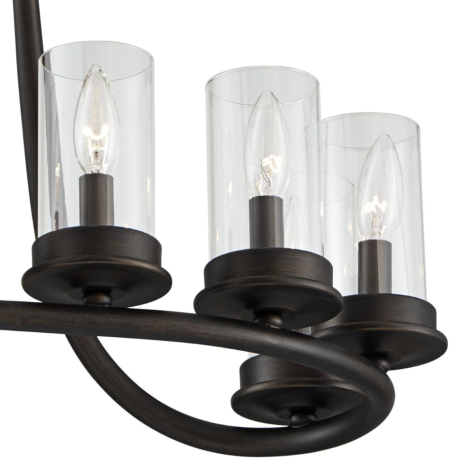 Franklin Iron Works Heritage Bronze Linear Pendant Chandelier 29 3/4" Wide Farmhouse Rustic Glass Shade 8-Light Fixture for Dining Room Kitchen Island