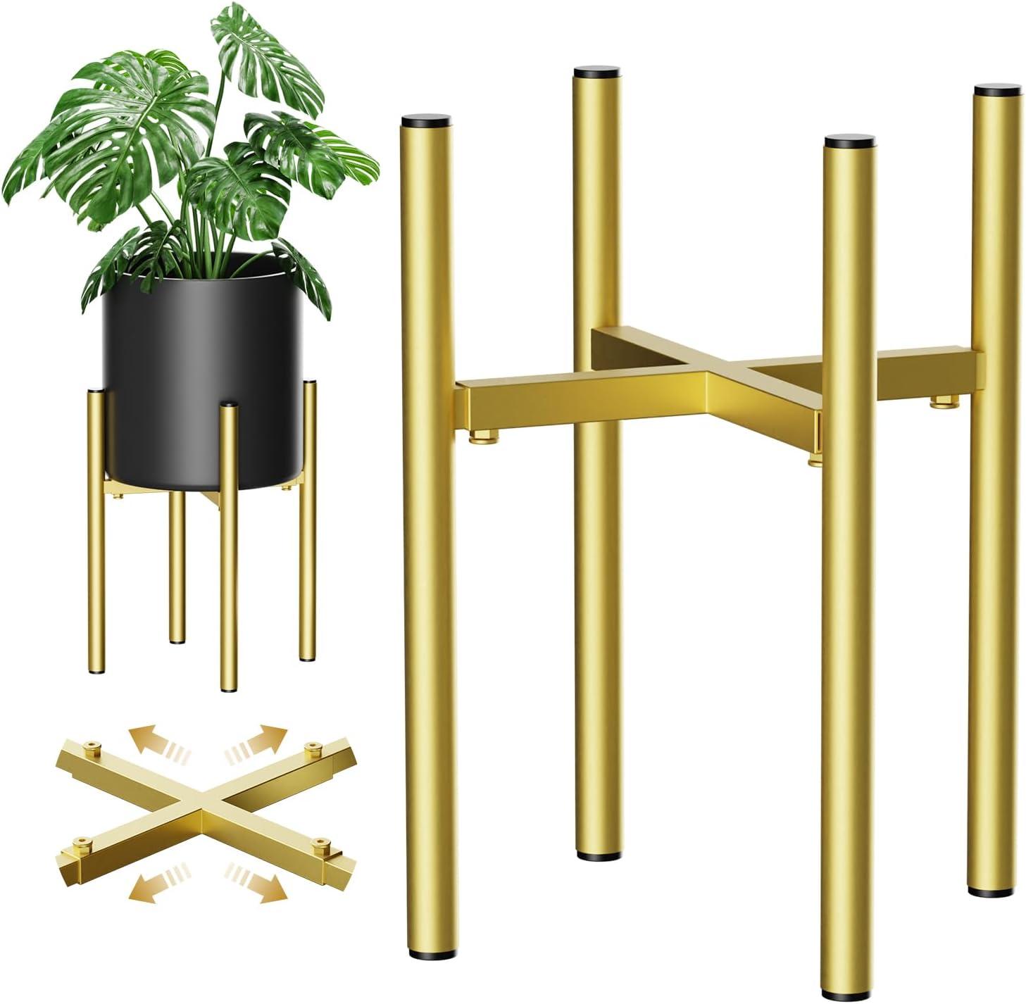 Metal Plant Stands for Indoor Plants Adjustable for 8 9 10 11 12 inches Planter Mid Century Stable Stylish Corner Plant Stand for Outdoor, Gold 1Pack, Pot not Included