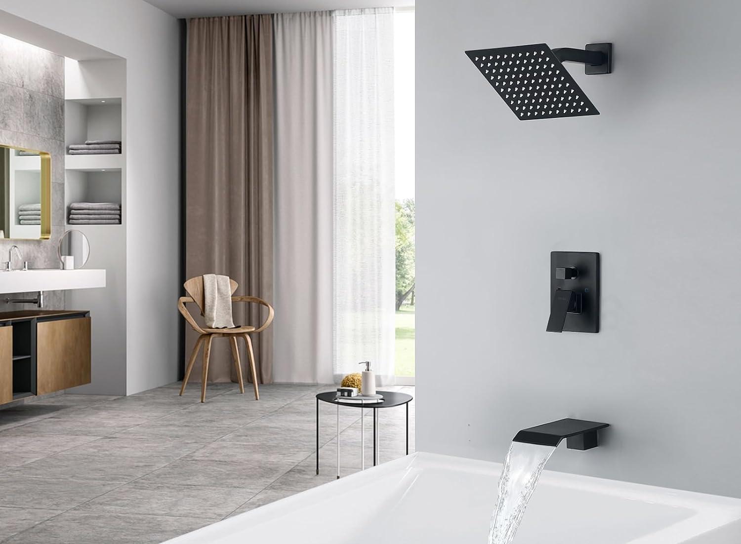 Matte Black Square Rainfall Wall Mounted Shower System