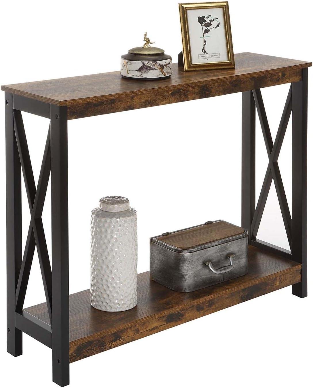 Oxford Barnwood & Black Metal Console Table with Open Shelving