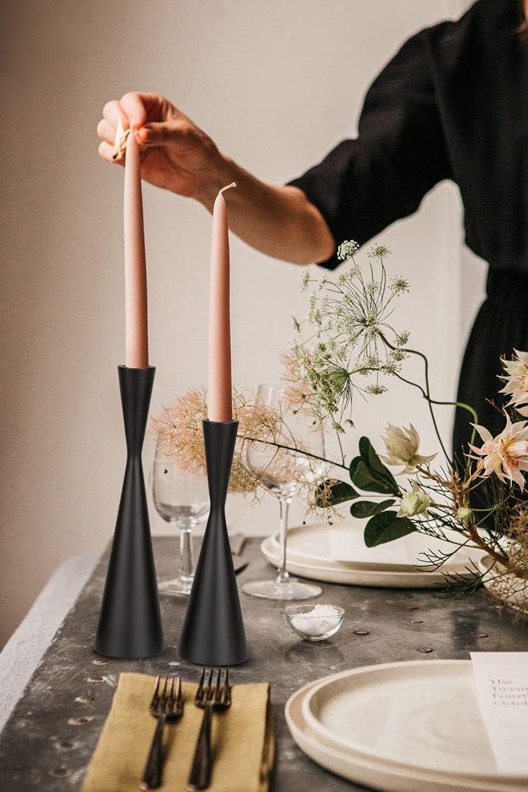Vixdonos Metal Candle Holders Taper Candlestick Holders Set of 2 Table Decorative Candle Stand for Wedding, Dinning, Party,Home Decor (Matte Black)
