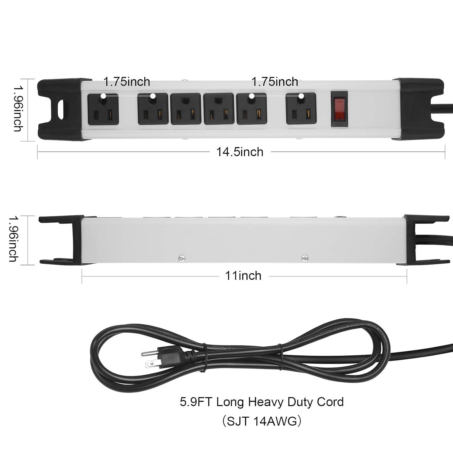 Strongway 6-Outlet Steel Power Strip, 14/3 Ga., 15 Amps