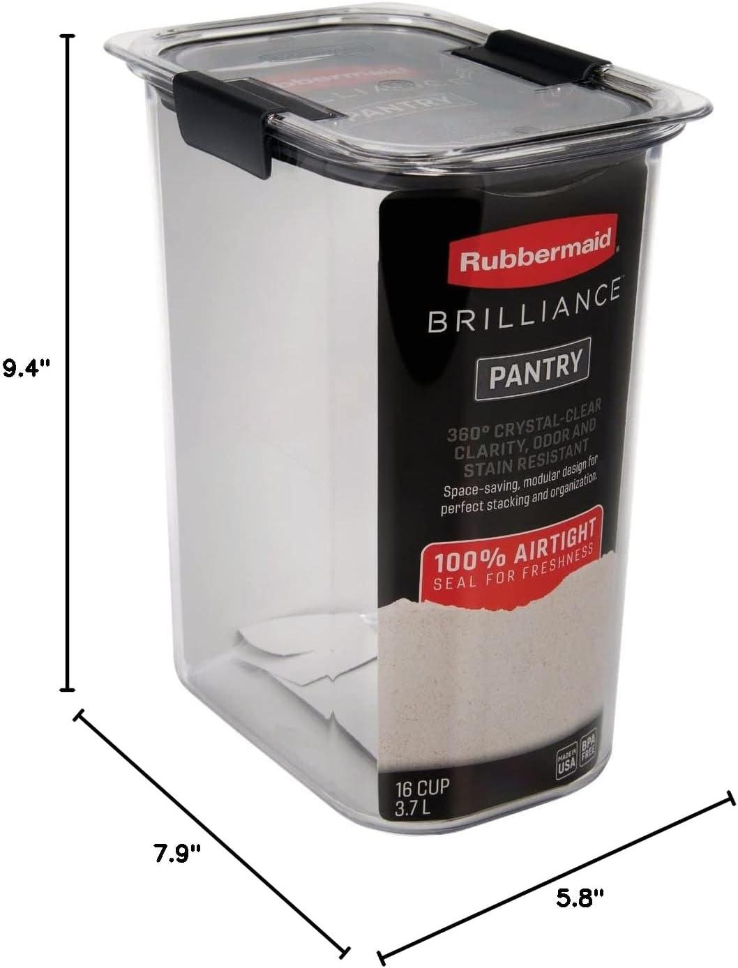 Rubbermaid Brilliance 16 cup Pantry Airtight Food Storage Container: BPA-Free, Clear Plastic, Freezer & Dishwasher-Safe