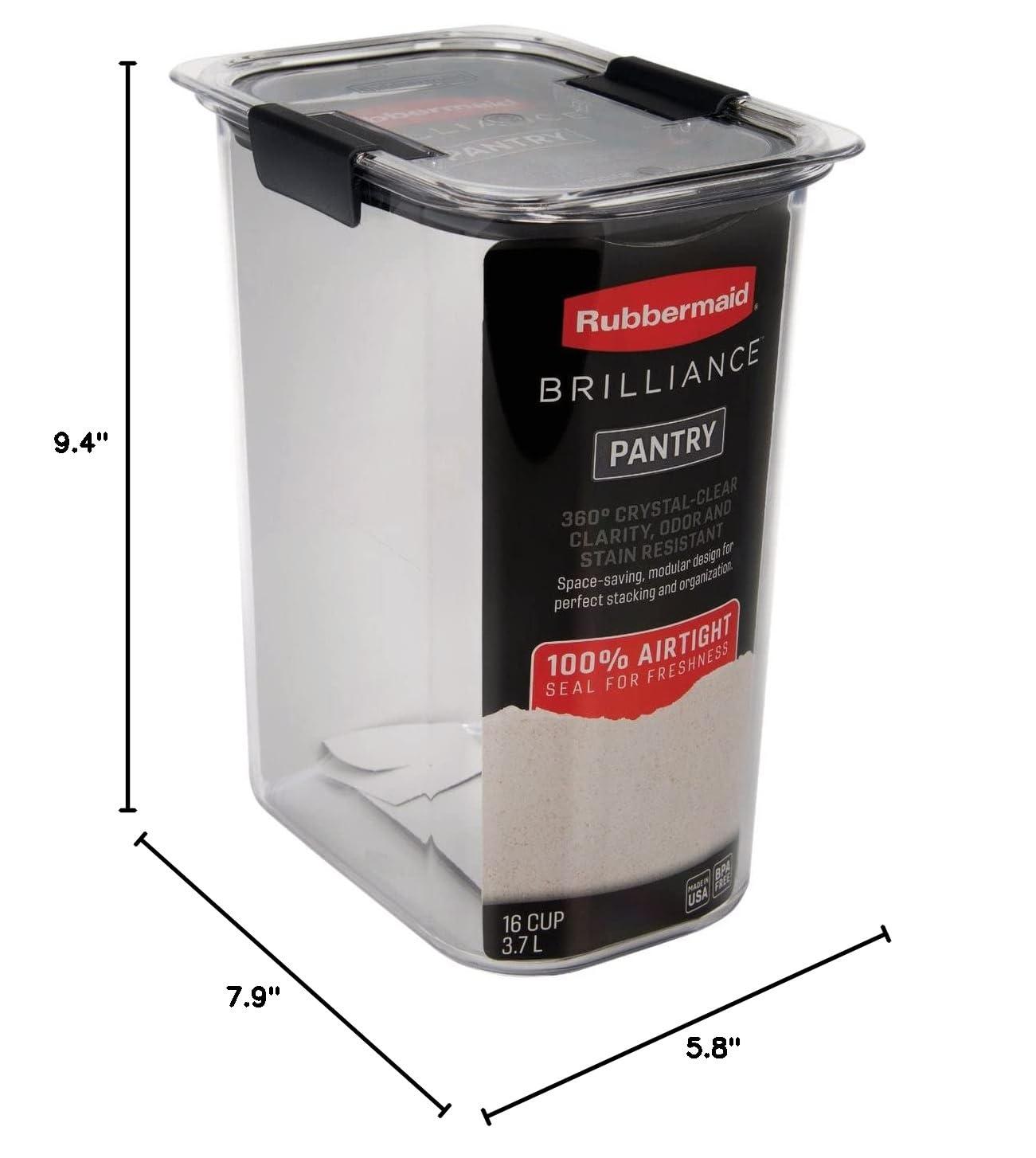 Rubbermaid Brilliance 16 cup Pantry Airtight Food Storage Container: BPA-Free, Clear Plastic, Freezer & Dishwasher-Safe