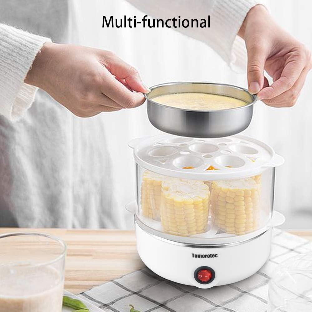 2-tier Egg Cooker Large 14 Eggs Capacity, Tomorotec Electric Rapid Egg Maker, Auto Off for Hard Boiled Eggs, Poached Eggs, Steamed Vegetables, Seafood, Dumplings