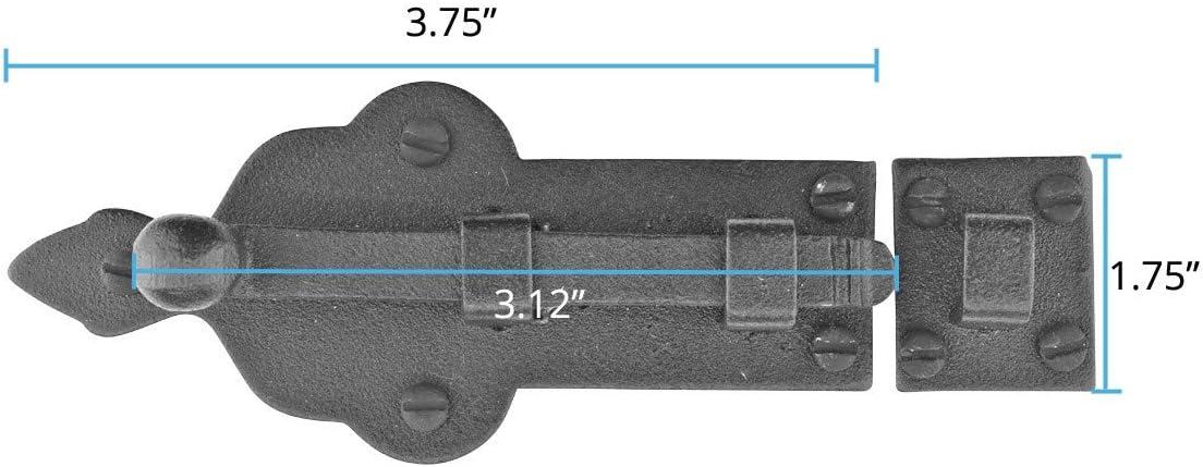 Black Slide Bolt Door Latch 3.75"L Rust Resistant Wrought Iron