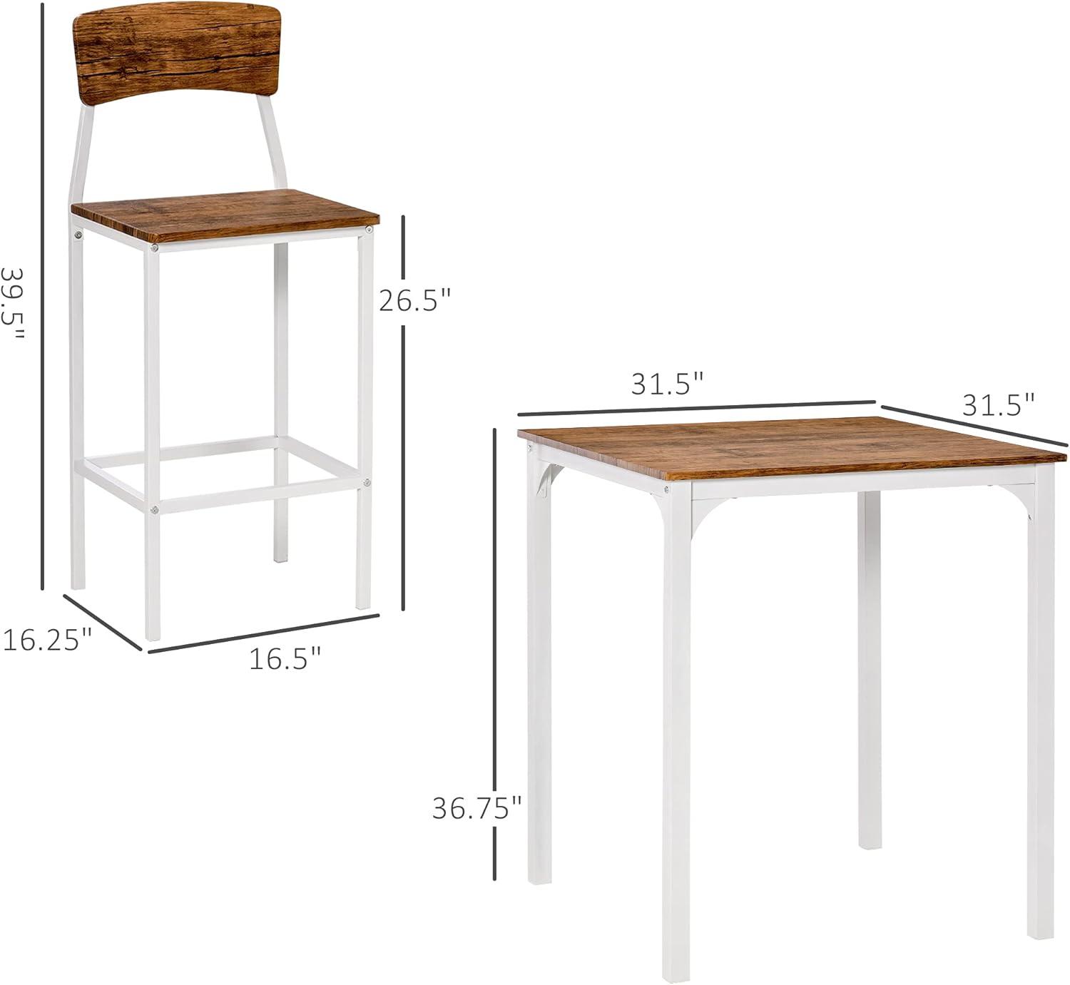 HOMCOM 3 Piece Industrial Counter Height Dining Table Set, Bar Table & Chairs with Steel Legs & Footrests