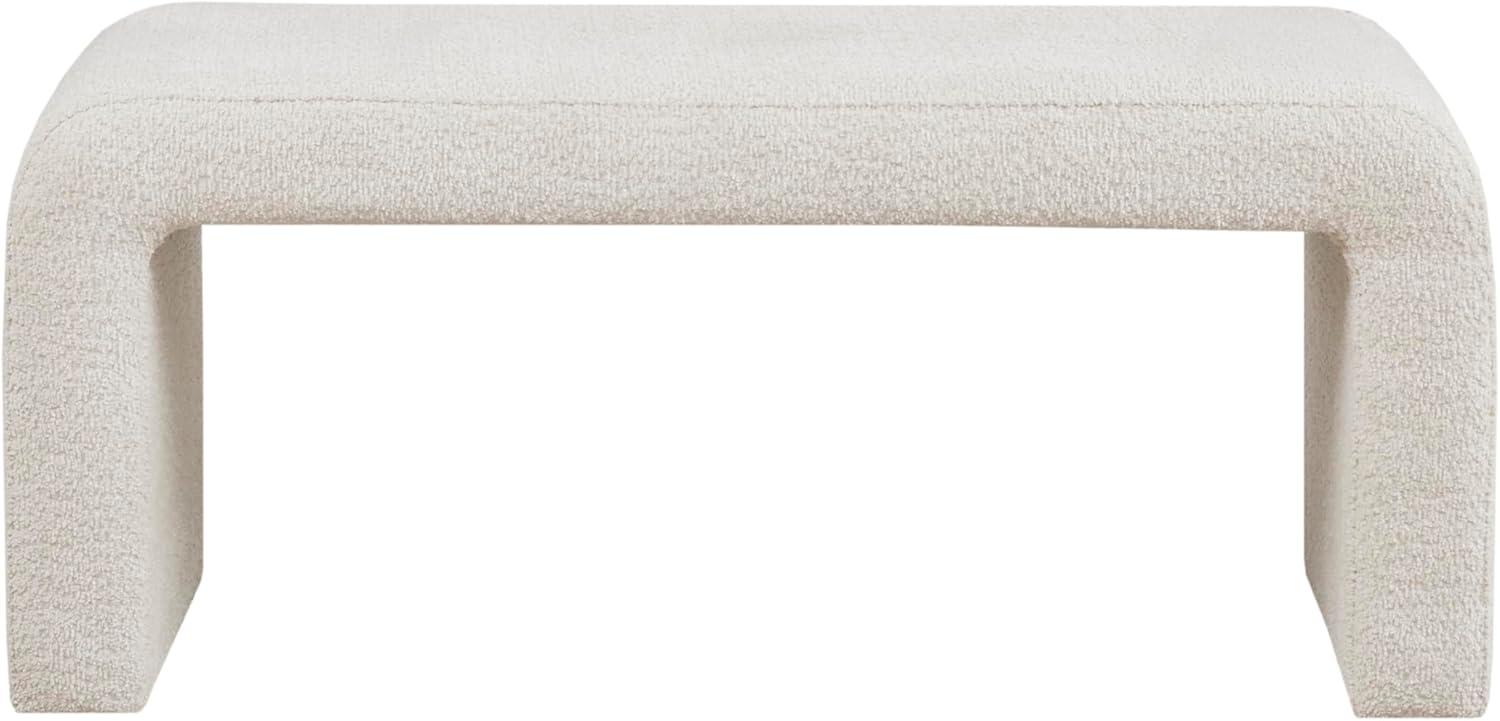 Cream Boucle Upholstered Waterfall Bench with Rounded Corners