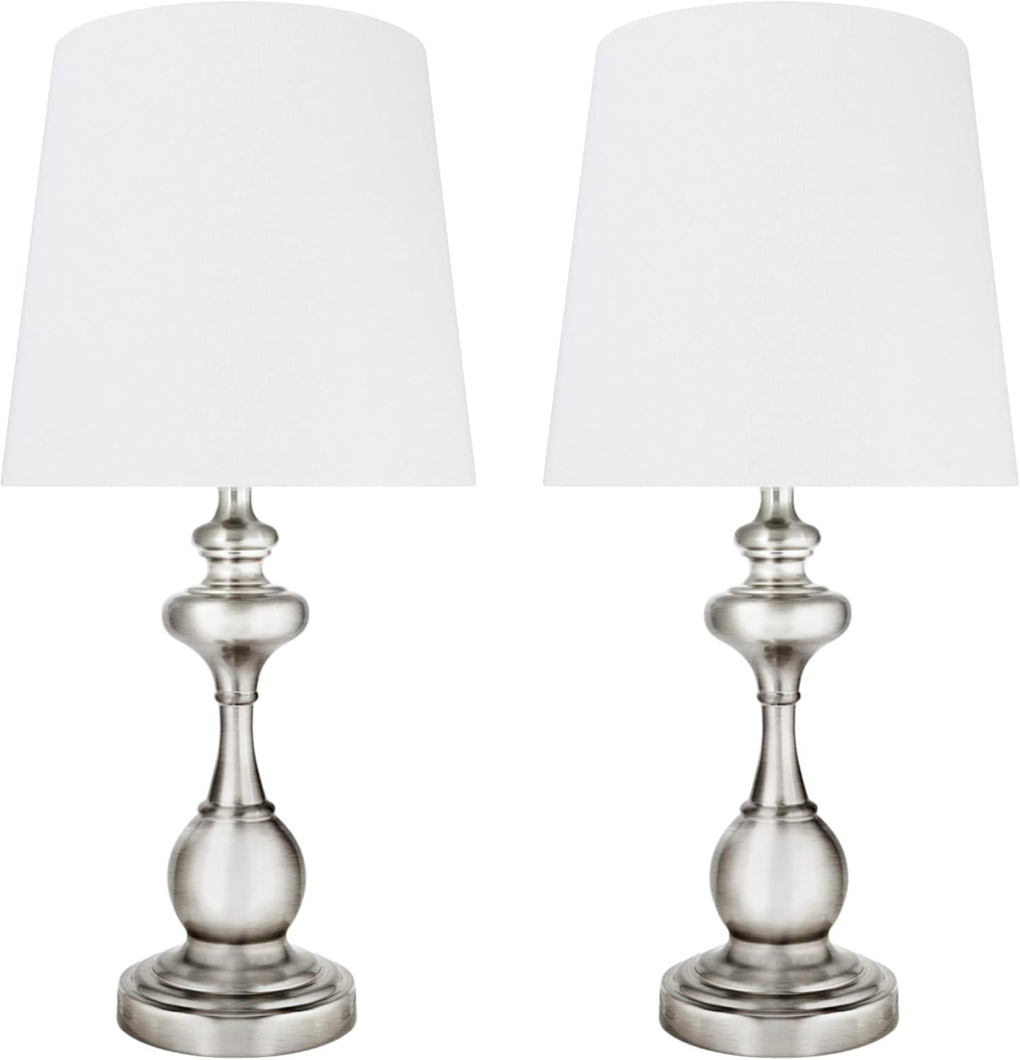 Aspen Creative, Satin Nickel 40227-12, Two Pack-18 3/4" High Transitional Metal Table Finish and Empire Shaped Lamp Shade in Off White, 9" Wide